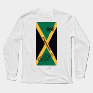 Jamaica Flag Design with Words Proud Yardie and Jamaican Map Outline and Area Code Long Sleeve T-Shirt